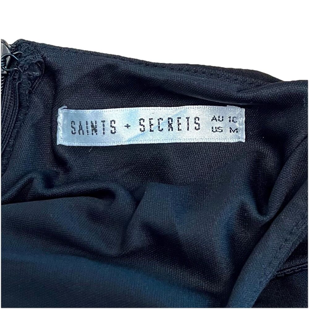 Saints + Secrets Black Asymmetrical One Shoulder Bow Cocktail Dress Size M - Picture 6 of 8